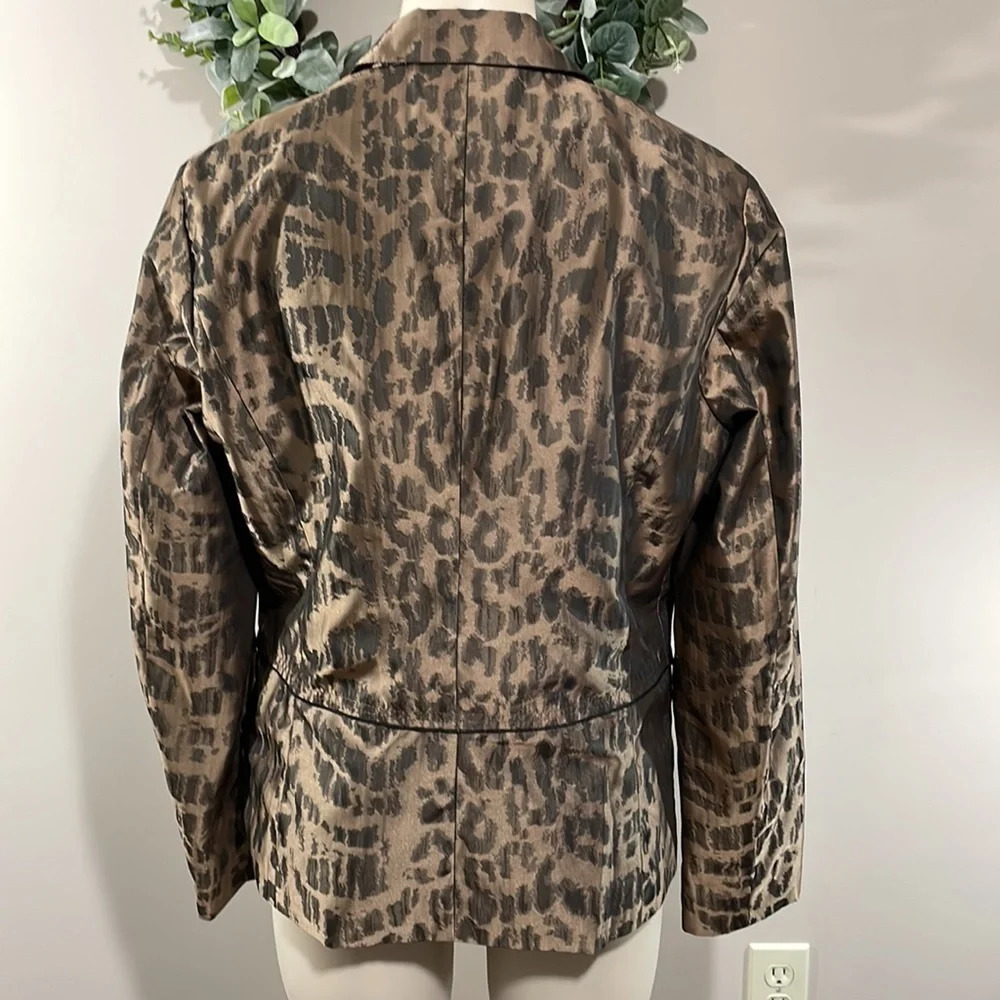 Women's Brown Leopard Print Blazer Jacket - Picture 8 of 16